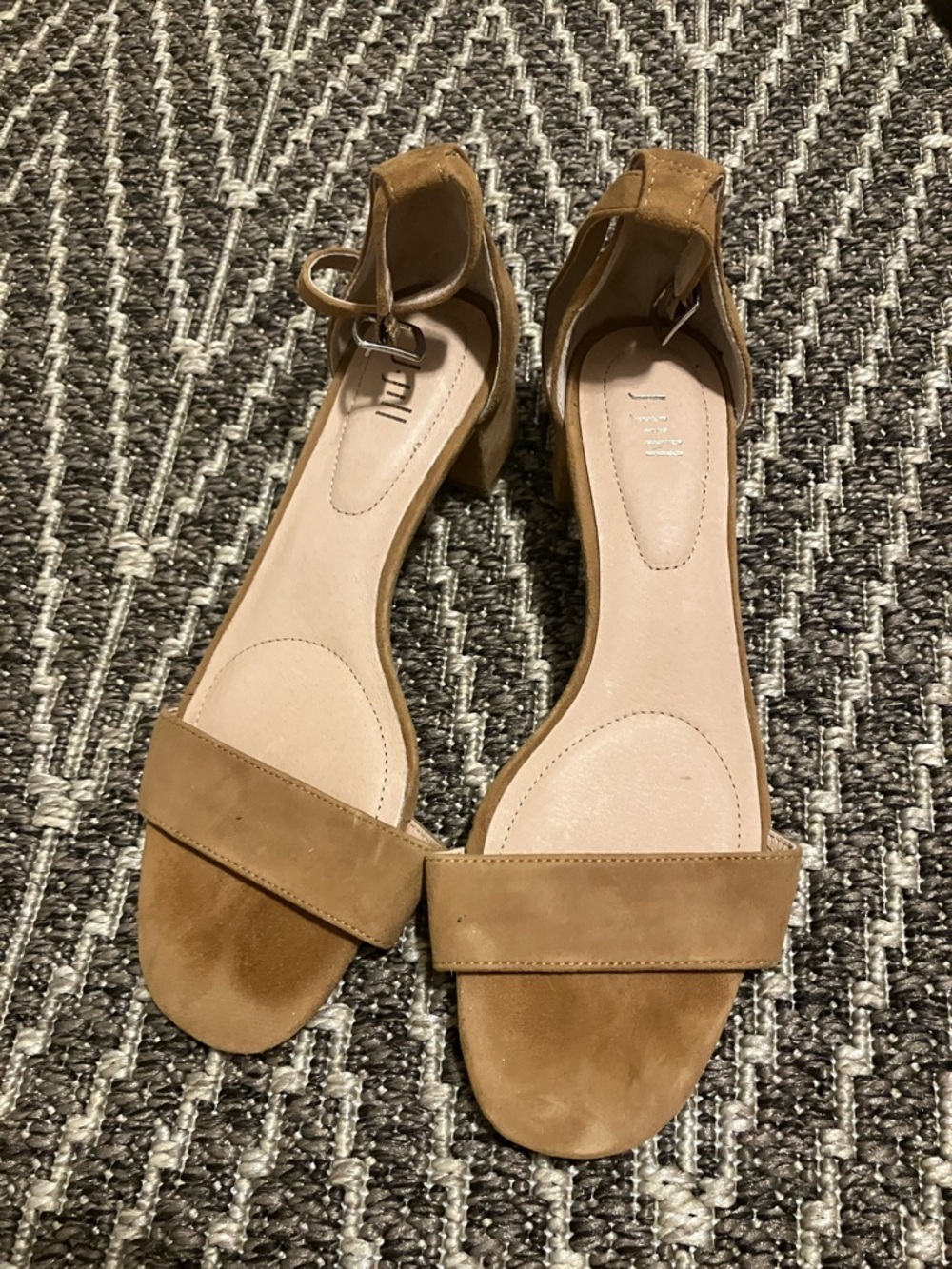 J. Jill Tan Suede Ankle-Strap Block Heel Sandals